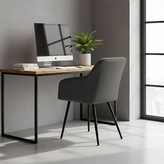 6x Kárpitozott szék négyzetes steppelésű Sötét Grafit LUXANO Fekete lábak Lumos szövet