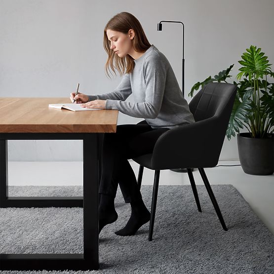 6x Kárpitozott szék négyzetes varrással Fekete LUXANO Fekete lábak