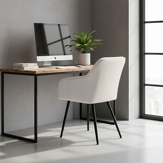 6x Kárpitozott szék négyzetes varrással Krém LUXANO Fekete lábak Lumos szövet