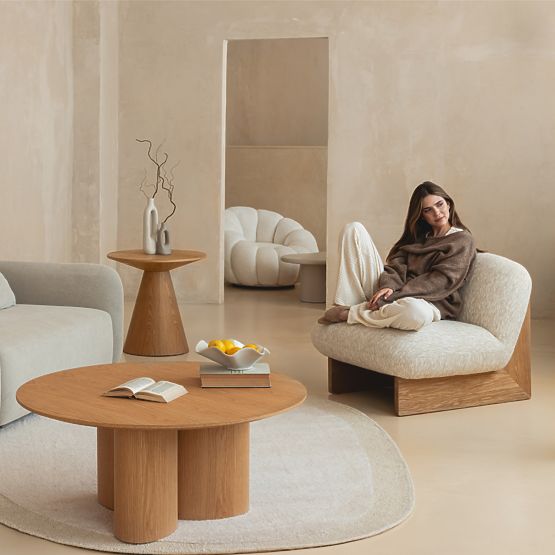 Abisko oldalasztal, 60 cm, kerek, természetes tölgy furnér