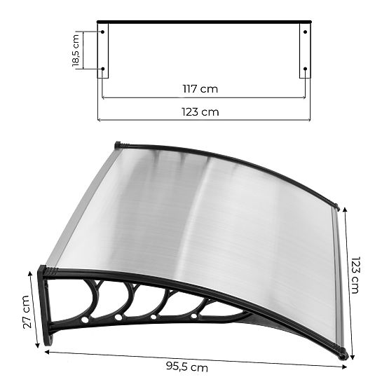 Ajtó feletti előtető 120x100 cm polikarbonát védelem