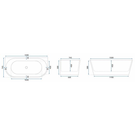 Akril falra szerelhető OLIMPIA kád 150 cm