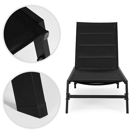 Állítható háttámlás kerti napozóágy, acél szerkezet, fekete MultiGarden