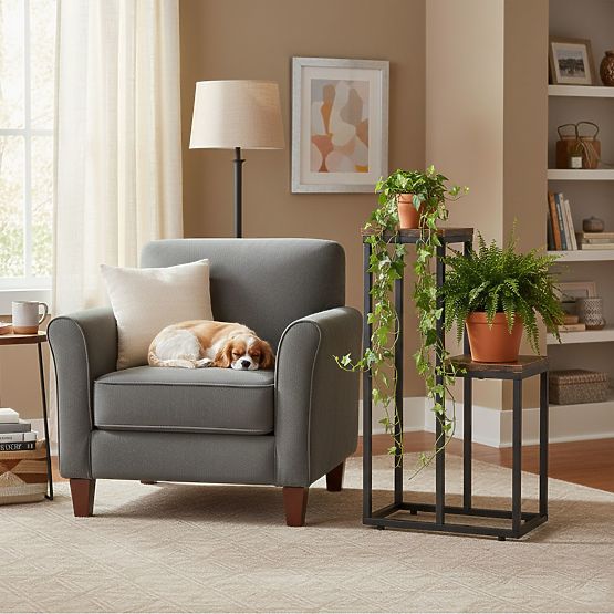 Álló virágtartó állvány díszekkel, 2 polcos loft ModernHome