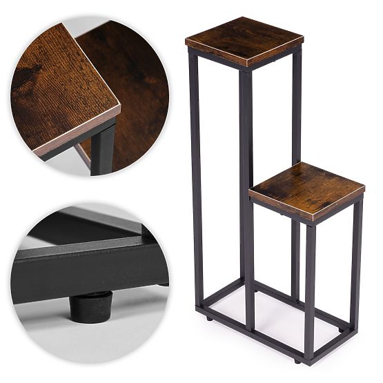 Álló virágtartó állvány díszekkel, 2 polcos loft ModernHome