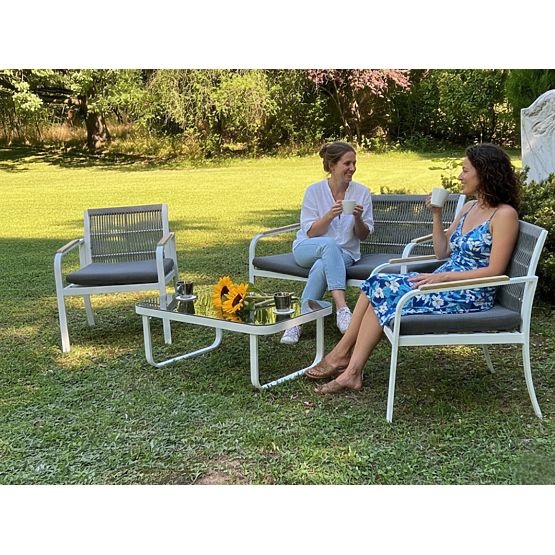 RARO alumínium kerti bútor szett (2 x fotel, kanapé + asztal) fehér, szürke