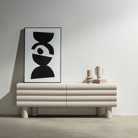 Anatra TV szekrény, bordázott, bézs, lekerekített formák