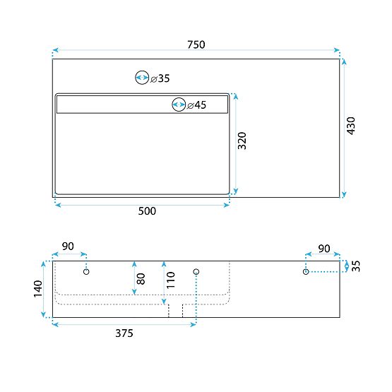 Archi 75 CM Szürke Matt Konglomerát Mosdó