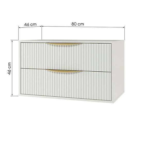 Avila 2.0 mosdó alatti szekrény, 80 cm, bordázott, arany fogantyúk, fehér