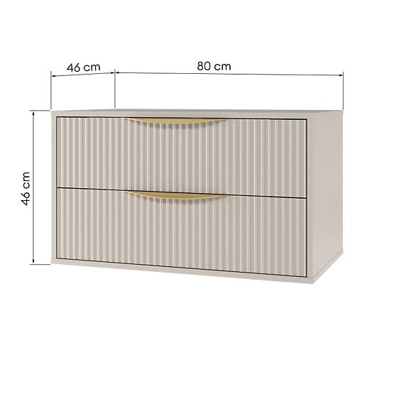 Avila 2.0 mosdó alatti szekrény, 80 cm, bordázott, arany fogantyúk, kasmír