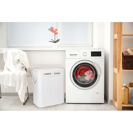 Bambusz kosár fedéllel 100L 2 rekesz fehér