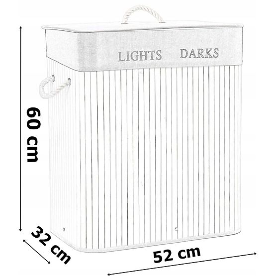 Bambusz kosár fedéllel 100L 2 rekesz fehér