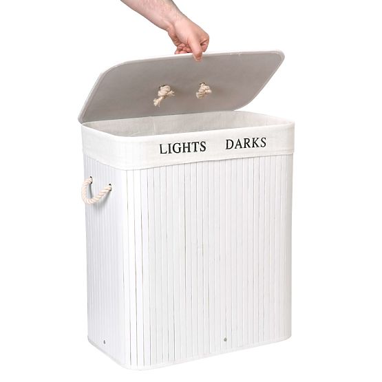 Bambusz kosár fedéllel 100L 2 rekesz fehér