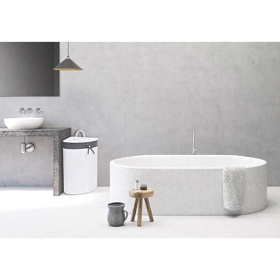 Bambusz sarok szennyeskosár fedéllel fehér-szürke