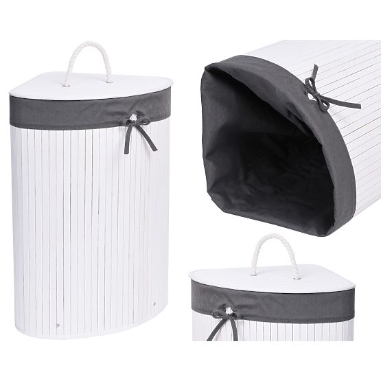 Bambusz sarok szennyeskosár fedéllel fehér-szürke