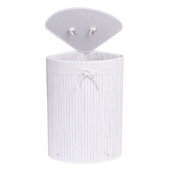 Bambusz sarok szennyeskosár fehér fedéllel