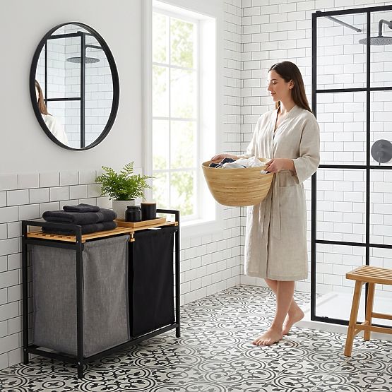 bambusz szennyes vagy játék kosár HANOI BLACK 2 rekesz DUO SZÍN