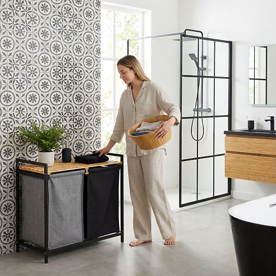 bambusz szennyes vagy játék kosár HANOI BLACK 2 rekesz DUO SZÍN