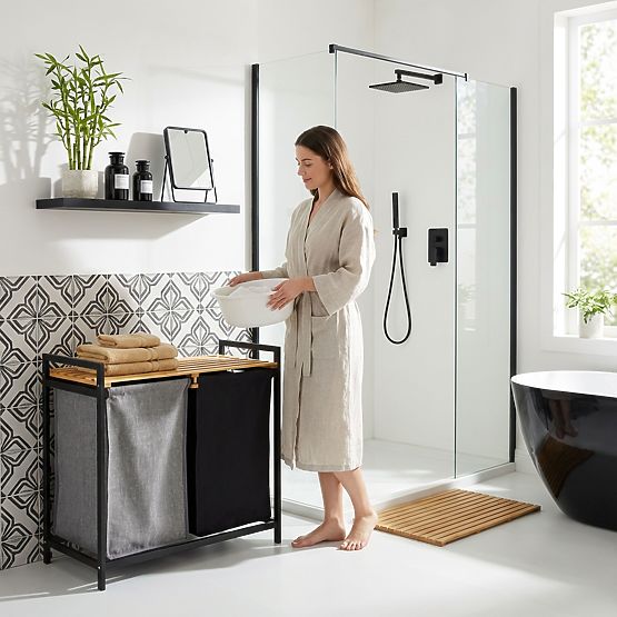 bambusz szennyes vagy játék kosár HANOI BLACK 2 rekesz DUO SZÍN