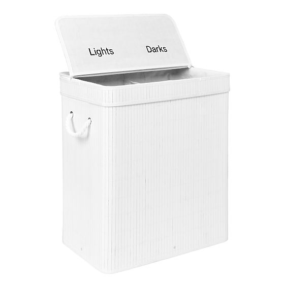 Bambusz szennyeskosár fedéllel 100L fehér