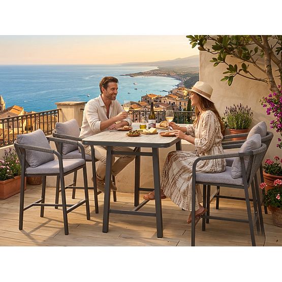 BREZZA kerti bútorkészlet (4 bárszék + magas asztal) szürke