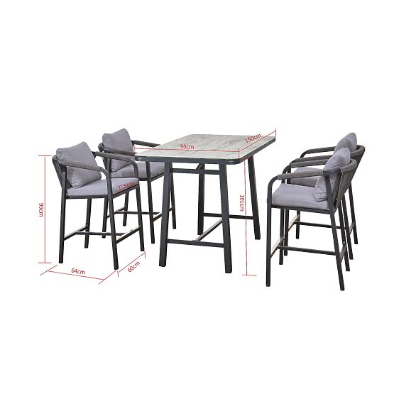 BREZZA kerti bútorkészlet (4 bárszék + magas asztal) szürke