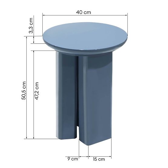 Brie oldalsó asztal 40 cm, tompa kék, fényes