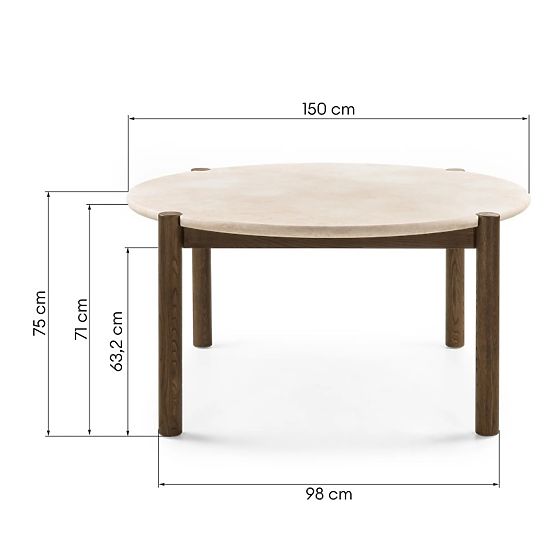Bruna étkezőasztal, 150 cm, kerek, mocha tölgy/krém márvány