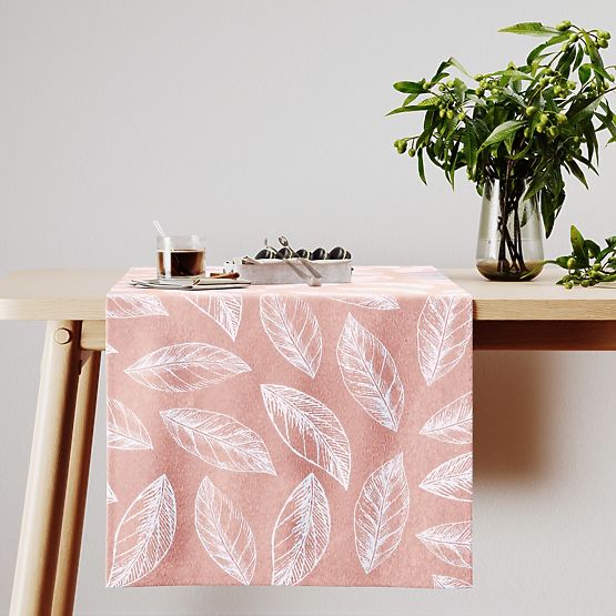CALM asztalterítő púderrózsaszín nyomtatott növényi motívummal klasszikus stílus 40x140 ameliahome