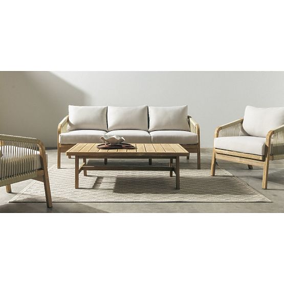 Castello kerti bútorkészlet, fonott, FSC akácfa, teak megjelenés, bézs