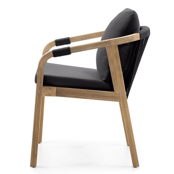 Castello kerti szék fonott háttámlával, akácfa FSC, teak megjelenés, sötétszürke