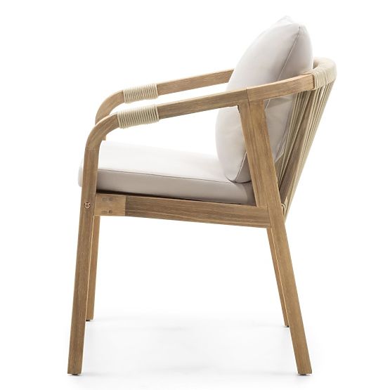 Castello kerti szék fonott háttámlával, akácfa FSC, teakfa megjelenés, bézs