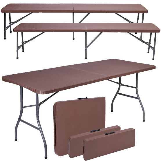 Catering készlet Rattan barna asztal 180 cm + 2 pad
