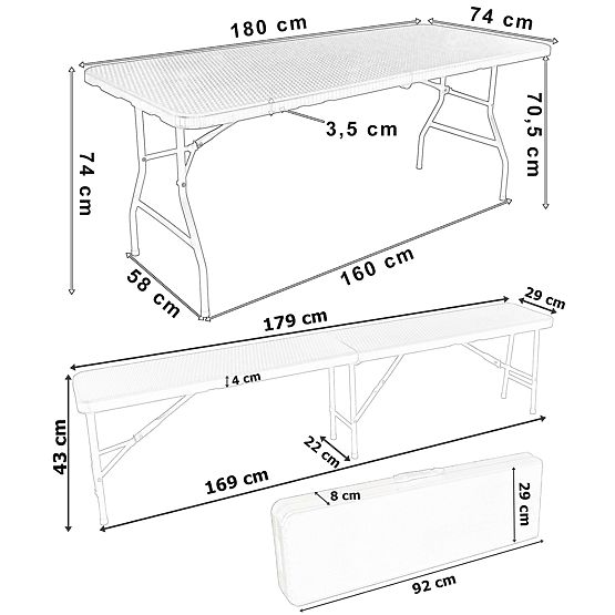 Catering készlet Rattan barna asztal 180 cm + 2 pad
