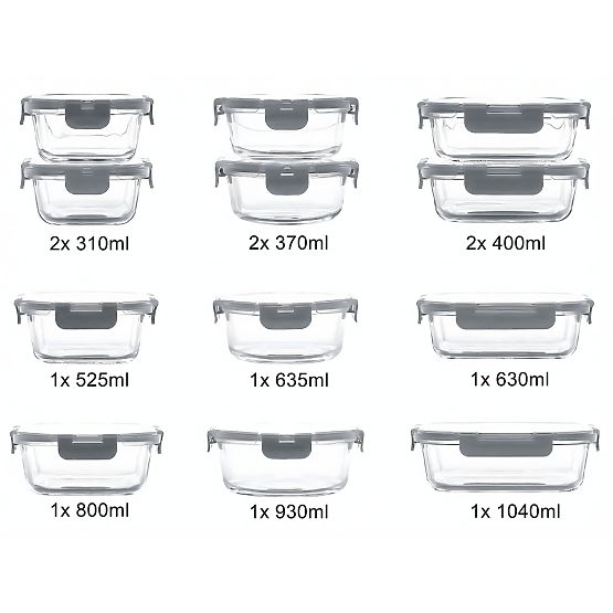CATONIA ételtároló üvegedények - 12 darabos készlet