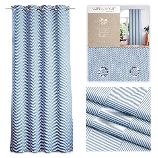 CLEAR sötétkék színű függöny nyomtatott boho stílusú klasszikus ezüst fém karikákkal