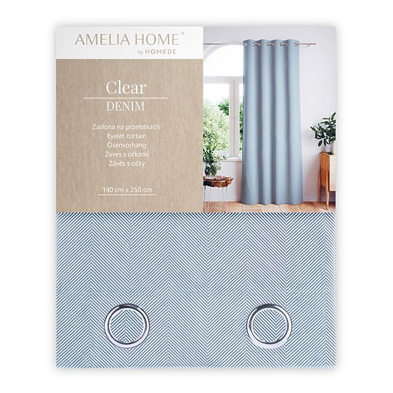 CLEAR sötétkék színű függöny nyomtatott boho stílusú klasszikus ezüst fém karikákkal