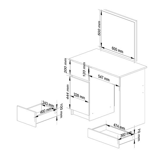 CLP P-2/SL BAL OLDALI PK FEHÉR Fésülködőasztal tükörrel