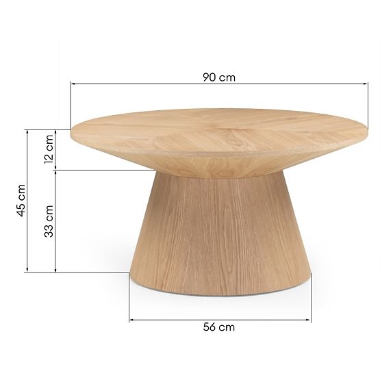 Dalarna dohányzóasztal, 90 cm, kerek, természetes tölgy furnér