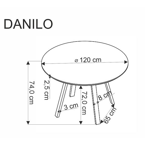 DANILO kerek asztal, lap - dió, lábak - fekete (2p=1db)