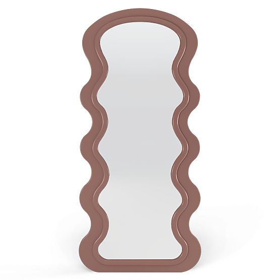 Dekoratív függő tükör fa keretben Vale 177x75 cm, hullámos, organikus forma, mocha mo