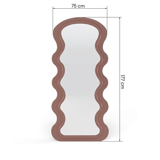 Dekoratív függő tükör fa keretben Vale 177x75 cm, hullámos, organikus forma, mocha mo