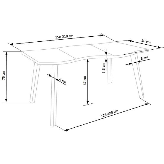 DICKSON 2 kihúzható asztal 150-210/90 cm, asztallap - természetes, lábak - fekete (2p=1db)