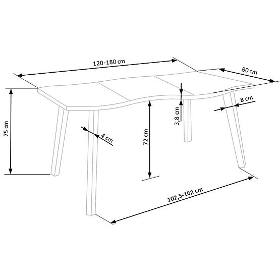 DICKSON kihúzható asztal 120-180/80 cm, asztallap - természetes, lábak - fekete (2p=1ks)