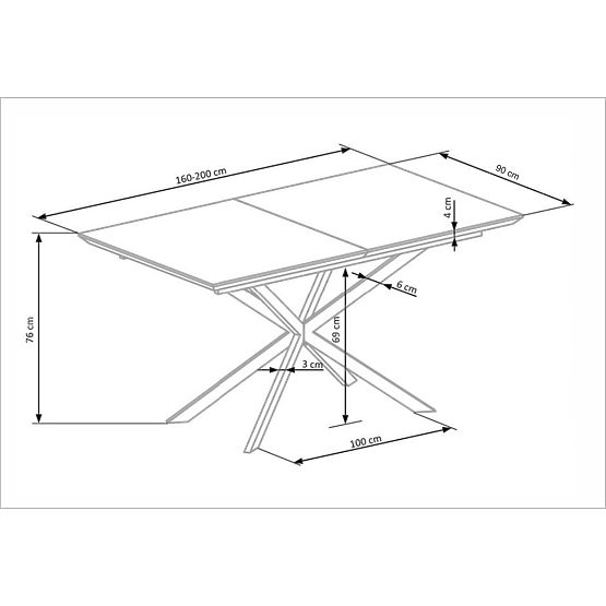 DIESEL kinyitható asztal lap - fehér márvány / sötétszürke, lábak - fekete (2p=1db)