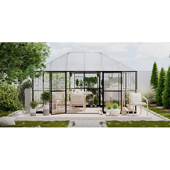 EcoGlass Gazebo Standard Kerti Üvegház Alappal 12 m² Edzett Üveg 4 mm, Polikarbonát 6 mm