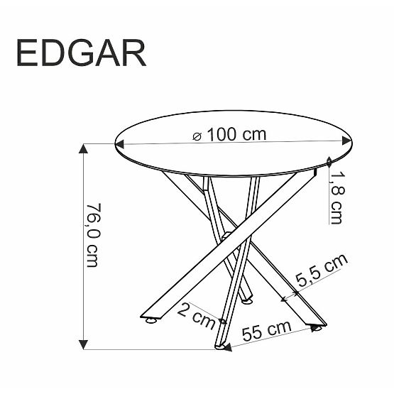 EDGAR asztal, asztallap - dió, lábak - fekete (2p=1ks)
