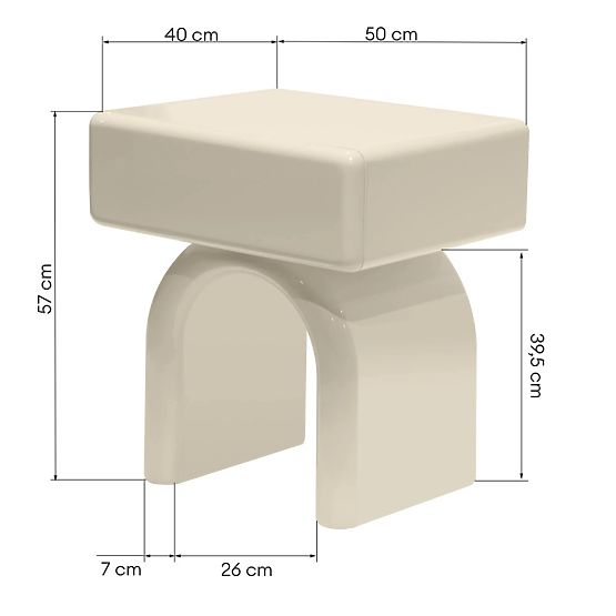 Éjjeliszekrény fiókkal Blush, krémfehér, fényes, ívelt forma