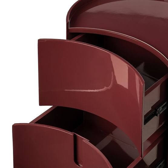 Éjjeliszekrény fiókokkal Vena, bordó/barna, lekerekített, fényes