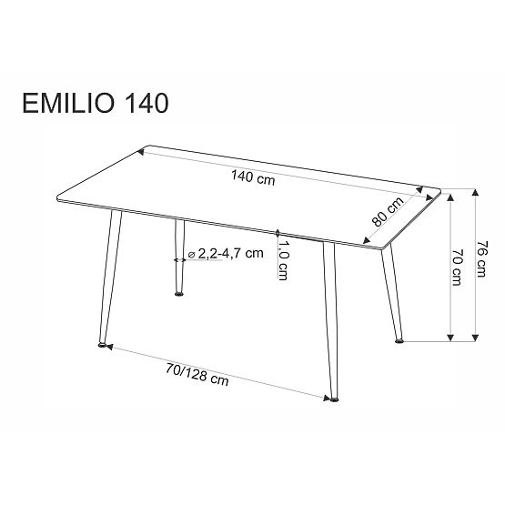 EMILIO 140 asztallap - fehér márvány, lábak - fekete (2p=1db)